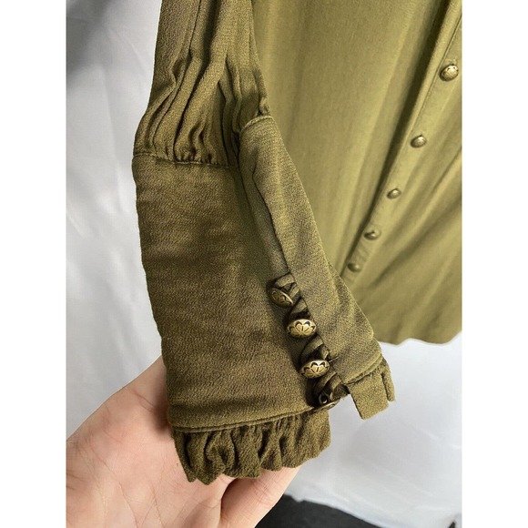 Free People Women’s Button Up Tunic Dress W/ Slip Long Sleeve Size XS Army Green - Picture 4 of 5